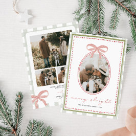 Cartão De Festividades Preppy Vintage Pink Bow Family Photo Christmas
