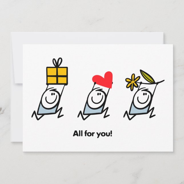 Cartão De Festividades Presente, coração e flor (Frente)