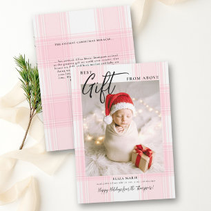Cartão De Festividades Presente de Cima Xadrez Rosa Natal Moderno Bebê