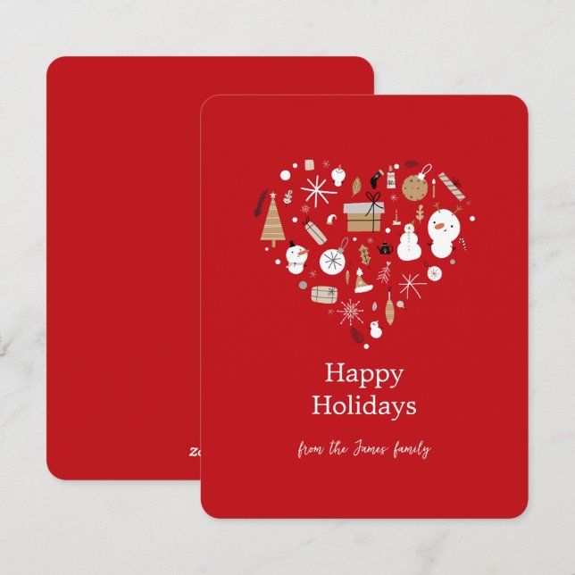 Cartão De Festividades Presente de Coração Vermelho Simples (Frente/Verso)