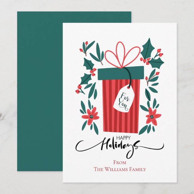 Cartão De Festividades Presente De Férias Felizes E Flores (Frente/Verso)