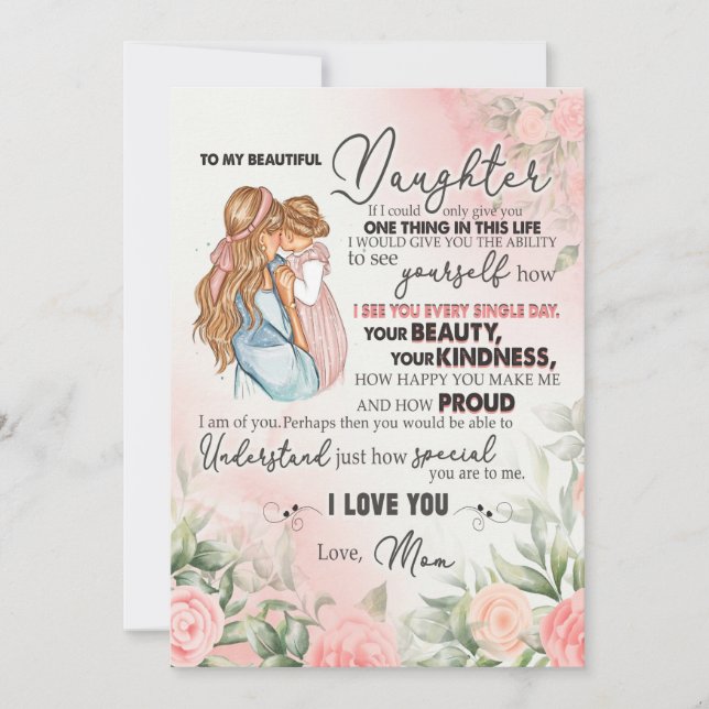 Cartão De Festividades Presente de Filha | Carta À Minha Filha Da Mãe (Frente)