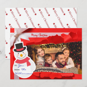 Cartão De Festividades Presente de Natal Aberto Revela Sua Foto Da Famíl