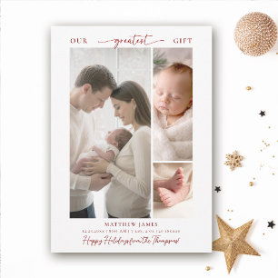 Cartão De Festividades Presente de Natal Acima de Bebê Simples Elegante 3
