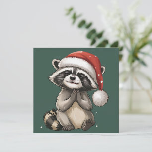 Cartão De Festividades Presente de Natal Animal Guaxinim Chapéu do Papai 