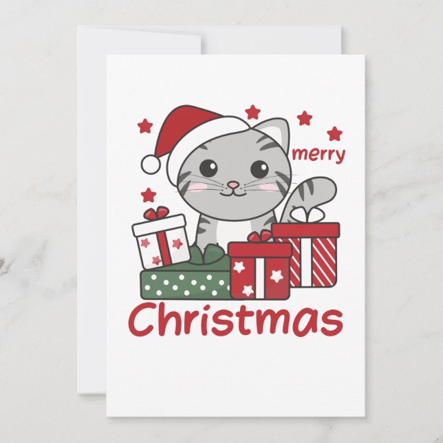 Cartão De Festividades Presente de Natal de Gato Animais de Inverno Gatos (Frente)