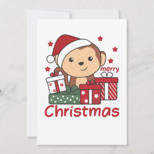 Cartão De Festividades Presente de Natal de Macaco Animais de Inverno Mac