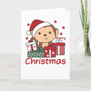 Cartão De Festividades Presente de Natal de Macaco Animais de Inverno Mac