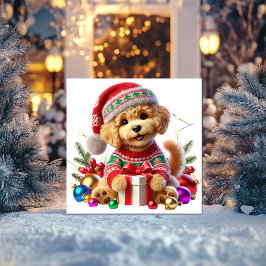 Cartão De Festividades Presente de Natal de Poodle