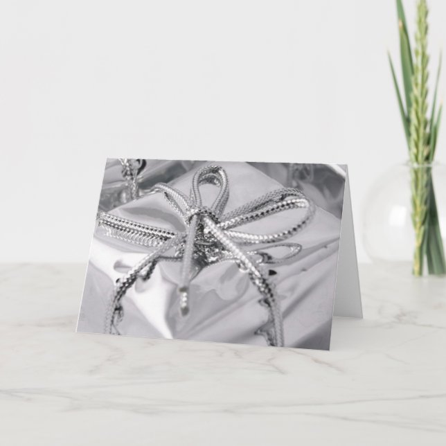 Cartão De Festividades Presente de Natal de prata (Frente)