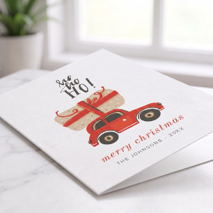 Cartão De Festividades Presente de Natal Moderno Fofo Chic Vermelho Carro