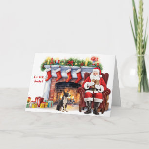 Cartão De Festividades Presente de Papai Noel Bull Terrier Preto e Branco