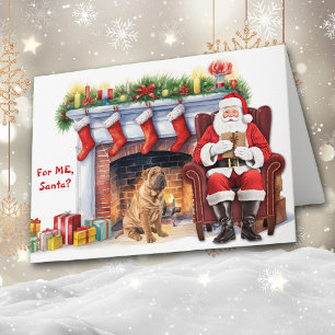 Cartão De Festividades Presente do Papai Noel Cachorro Shar-pei Chinês Na