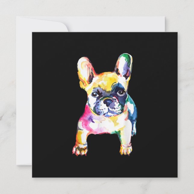 Cartão De Festividades Presente para Bulldog Francês com Aquarela Origina (Frente)