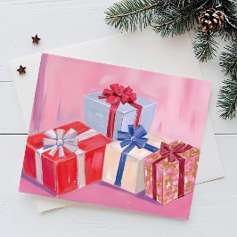 Cartão De Festividades Presentes Bonito Rosa | Presentes de Natal Aquarel