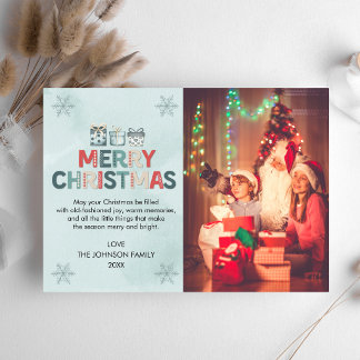Cartão De Festividades Presentes de Foto de Família de Natal Mensagem Ret