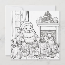 Cartão De Festividades Presentes de lareira de Papai Noel Criança Colorin