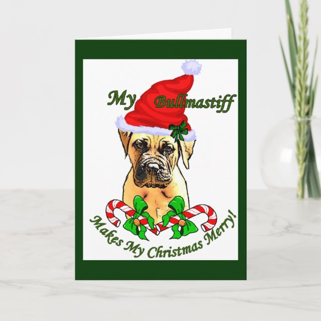Cartão De Festividades Presentes de Natal Bullmastiff (Frente)
