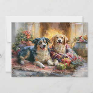 Cartão De Festividades Presentes de Natal Cachorros Lareira