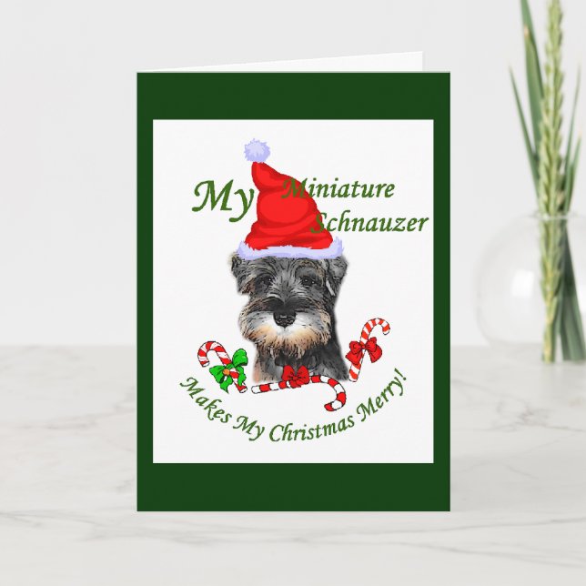 Cartão De Festividades Presentes de Natal de Miniatura Schnauzer (Frente)
