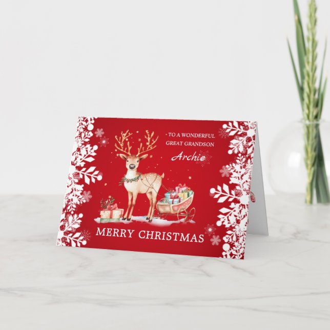 Cartão De Festividades Presentes de Natal do Bisneto (Frente)