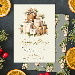 Cartão De Festividades Presentes de Natal em Aquarela Neutra Elegante