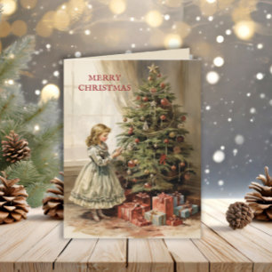 Cartão De Festividades Presentes de Natal Vintage para Menina Árvore de N