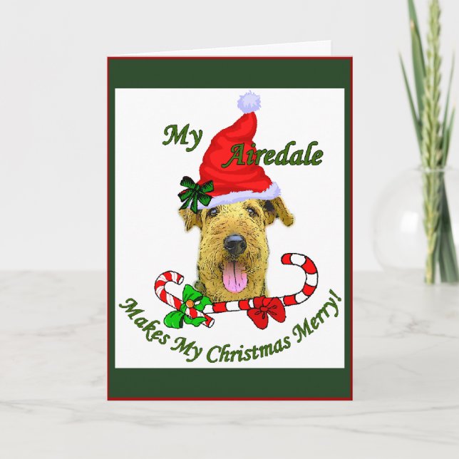 Cartão De Festividades Presentes do Natal de Airedale Terrier (Frente)