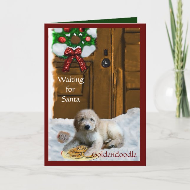 Cartão De Festividades Presentes do Natal de Goldendoodle (Frente)
