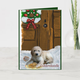 Cartão De Festividades Presentes do Natal de Goldendoodle