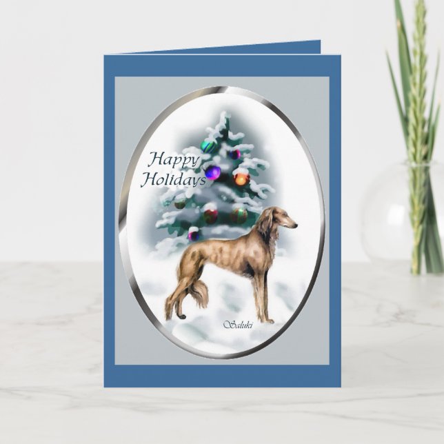 Cartão De Festividades Presentes do Natal de Saluki (Frente)