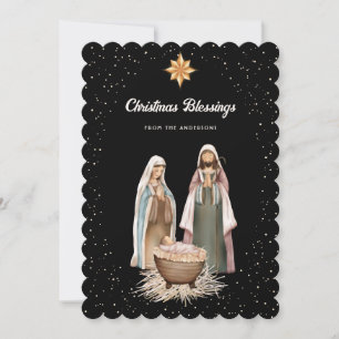 Cartão De Festividades Presépio Preto Estrela de Natal Cristã