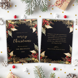 Cartão De Festividades Preto Botânico Natal E Elegante Dourado