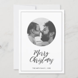 Cartão De Festividades Preto e Branco | Foto de Natal Minimalista Alegre