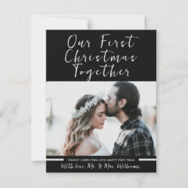 Cartão De Festividades Preto e Branco Nossa Primeira Foto De Natal Recém-