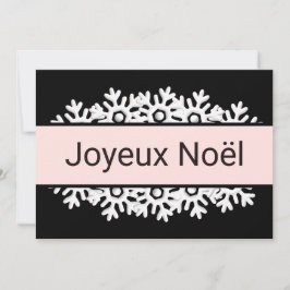 Cartão De Festividades Preto, Quartzo Rosa e Flocos de Neve Brancos
