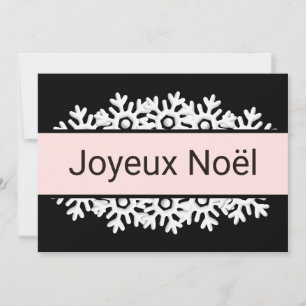 Cartão De Festividades Preto, Quartzo Rosa e Flocos de Neve Brancos