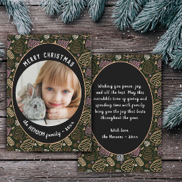 Cartão De Festividades Preto rosa Uma linha arte natalícia Foto da famíli