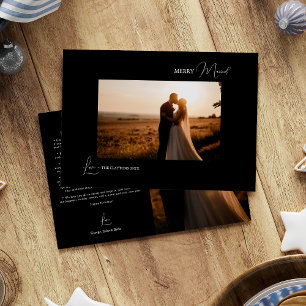 Cartão De Festividades Preto Simples Moderno Natal Alegre Casado Foto