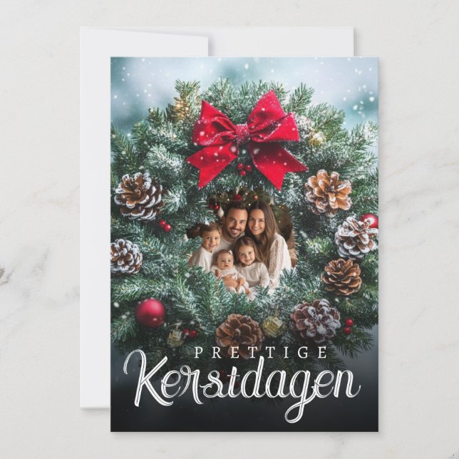 Cartão De Festividades Prettige Kerstdagen Foto Kerstkrans Dennenappels (Frente)