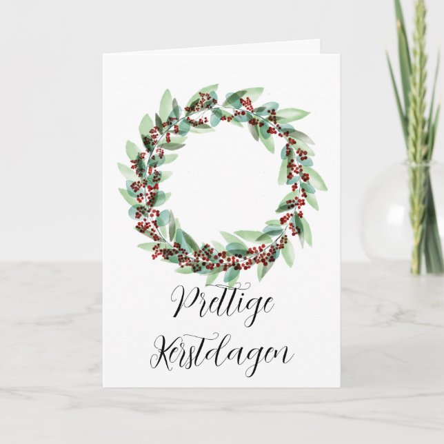 Cartão De Festividades Prettige Kerstdagen, Wreath de Natal Holandês (Frente)