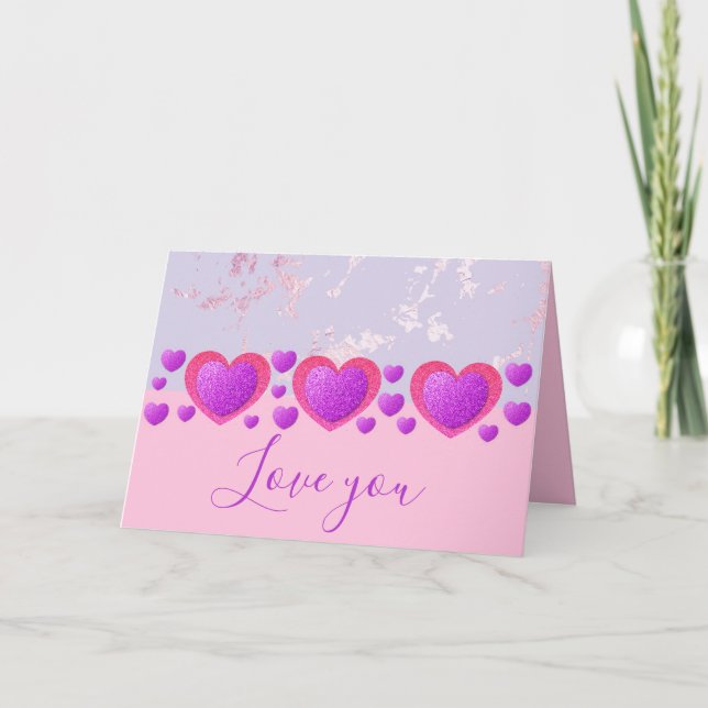 Cartão De Festividades Pretty Pink Glitter and Marble Valentine's Day (Frente)