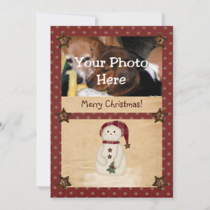 Cartão De Festividades Prim Country Snowman Photo Christmas Card