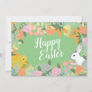 Cartão De Festividades Primavera Floral Clover Duck Felz pascoa Bunny 