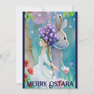 Cartão De Festividades Primavera Forest Flowergirl & Hare Ostara Equinox
