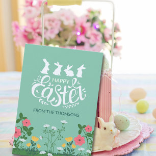 Cartão De Festividades Primavera Verde-Branco-Moderno Felz pascoa de flor