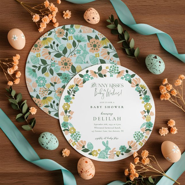 Cartão De Festividades Primavera Wildflower Easter Chá de fraldas (Spring Wildflower Easter Bunny Baby Shower Bow Holiday Card)