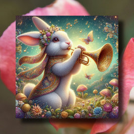 Cartão De Festividades Primavera Woodland Flowers Musical Easter Bunny