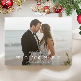 Cartão De Festividades Primeira Feliz de Casamento e Foto de Natal Casada
