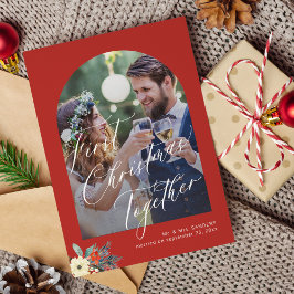 Cartão De Festividades Primeira foto de casamento manuscrita de Natal